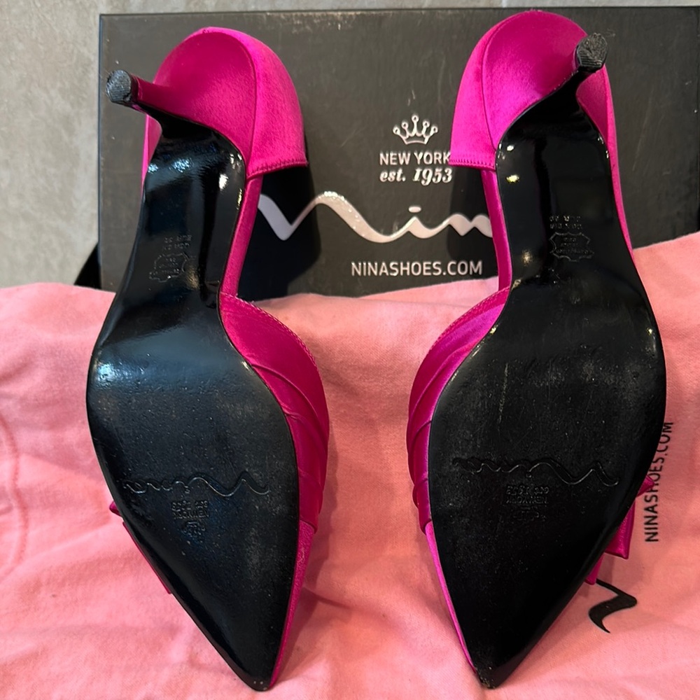 Nina Pink Satin Heels with Bow Detail - Picture 3 of 6